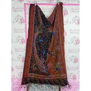 Lila scarf tassles Bohemian Paisley Floral Wrap Scarf in Rust & Black